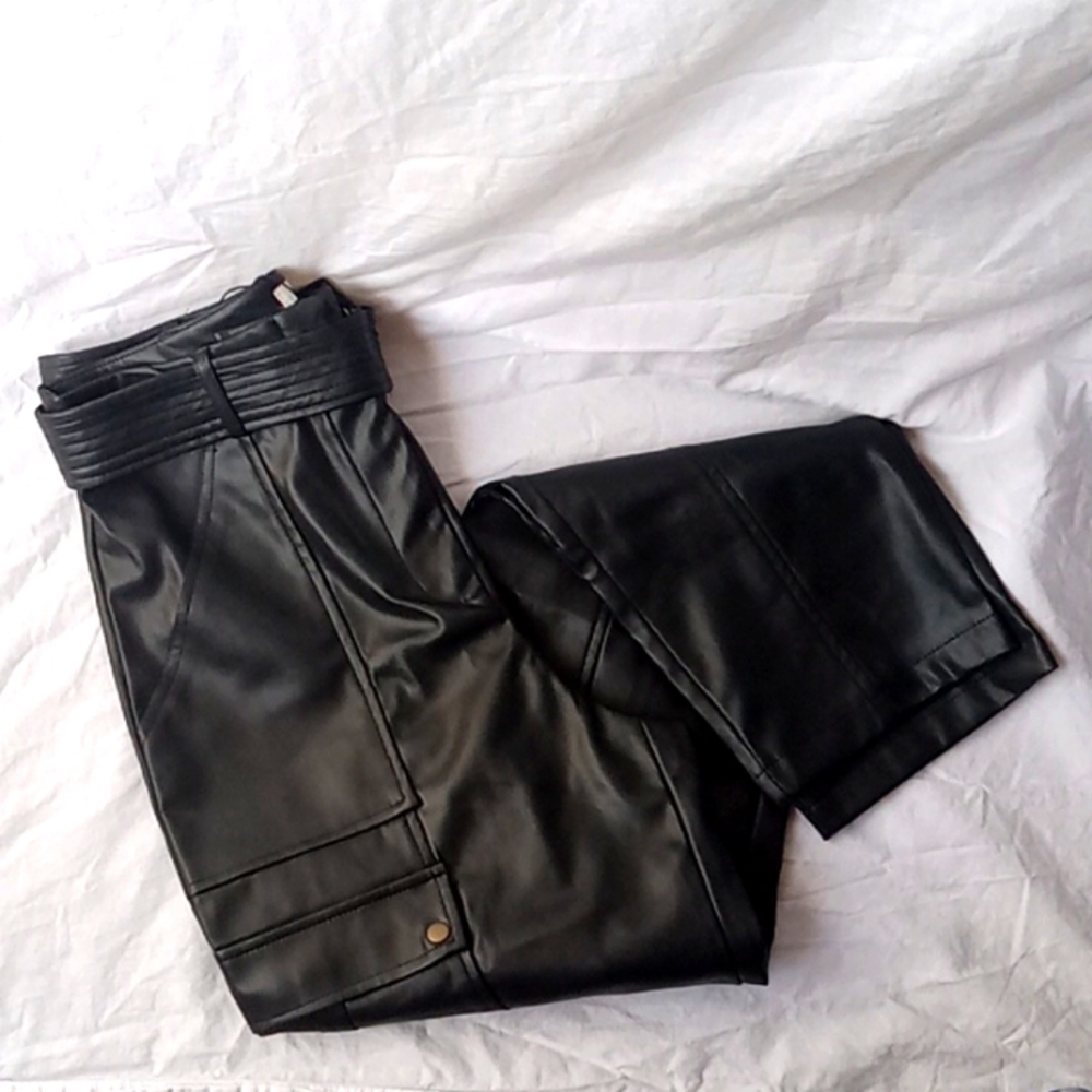 Jason Wu High Waist Cargo Faux Leather Pants Size 4 Black